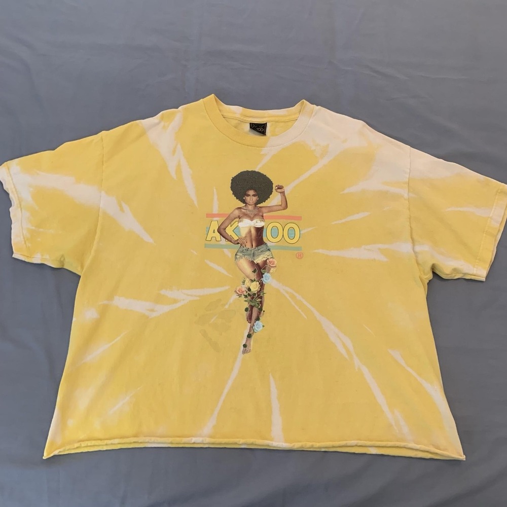 AKOO Shirt Mens 2XL Yellow Tie Dye Afro Woman Logo Graphic Art Cropped